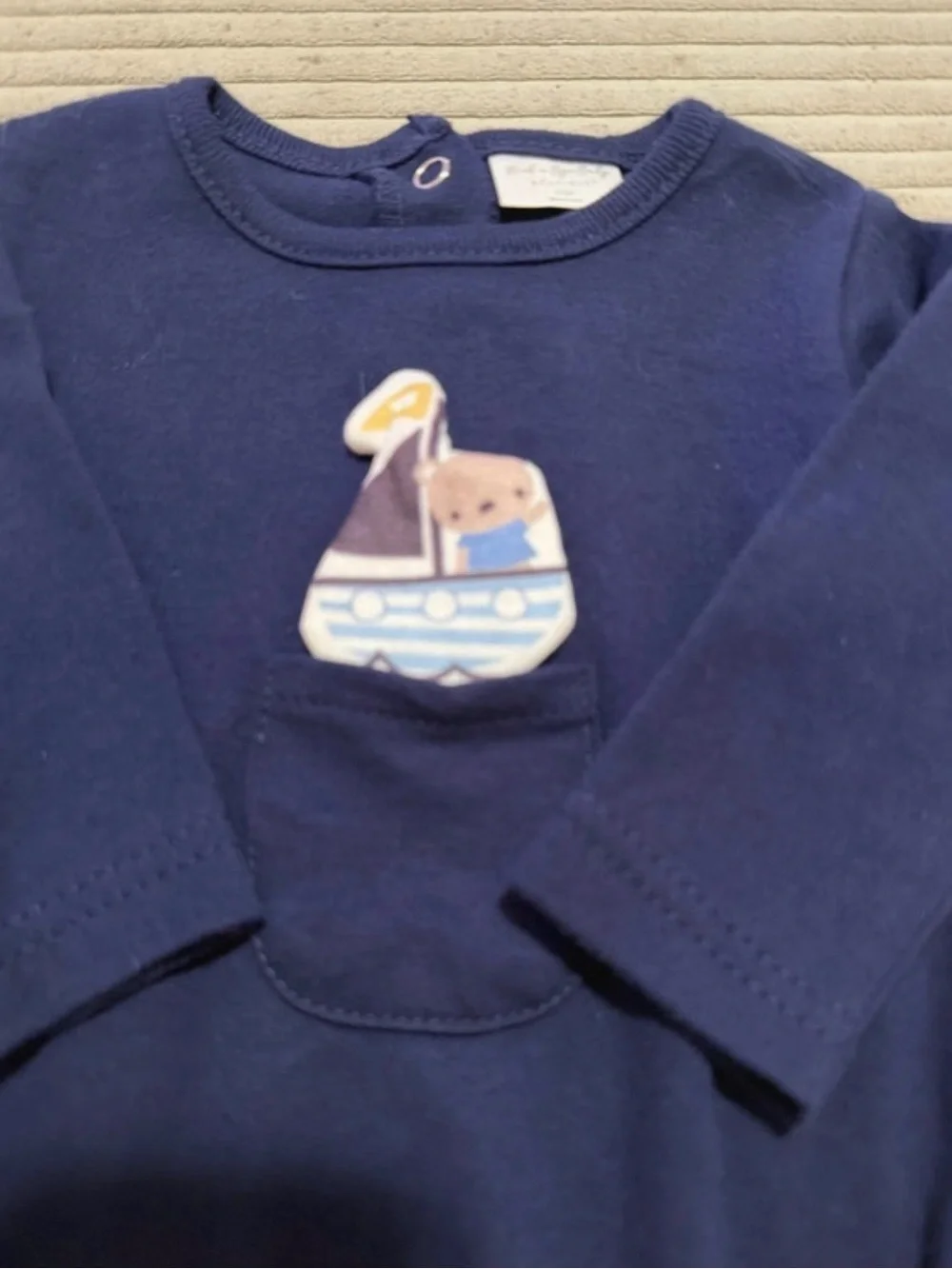 Classic Navy Footed Baby One-Piece with Sailboat Appliqué